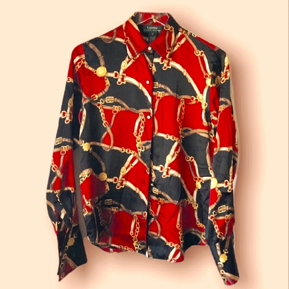 Lauren by Ralph Lauren Petite Vintage silk riding top size Small petite